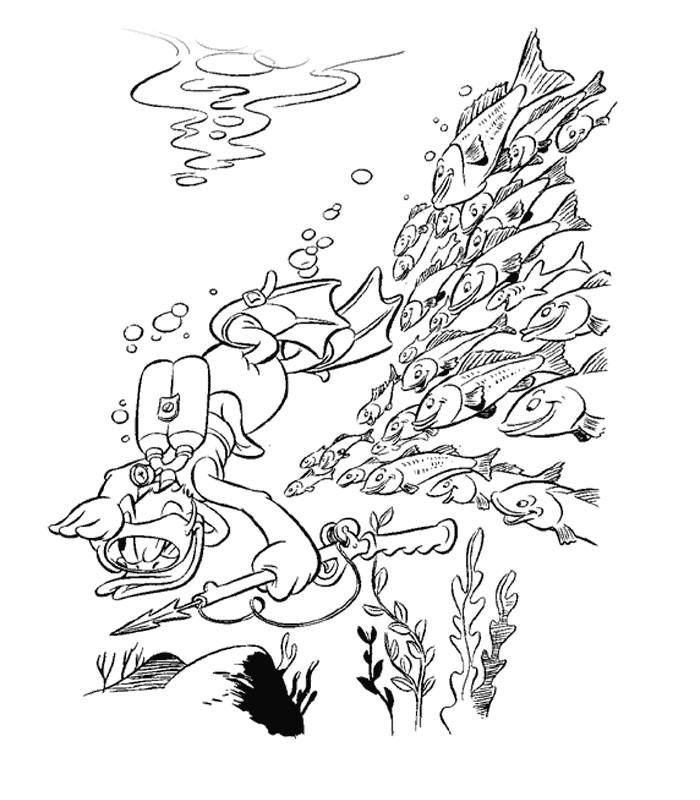 coloriage donald a la peche sous marine